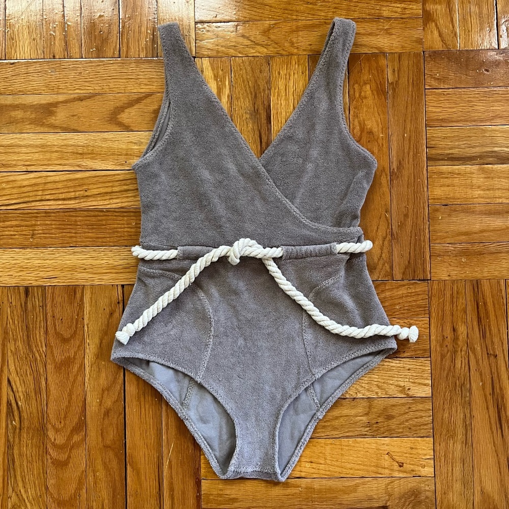 Lisa Marie Fernandez Grey Cotton Terry One-Piece Tie Waist Swimsuit II/Small
